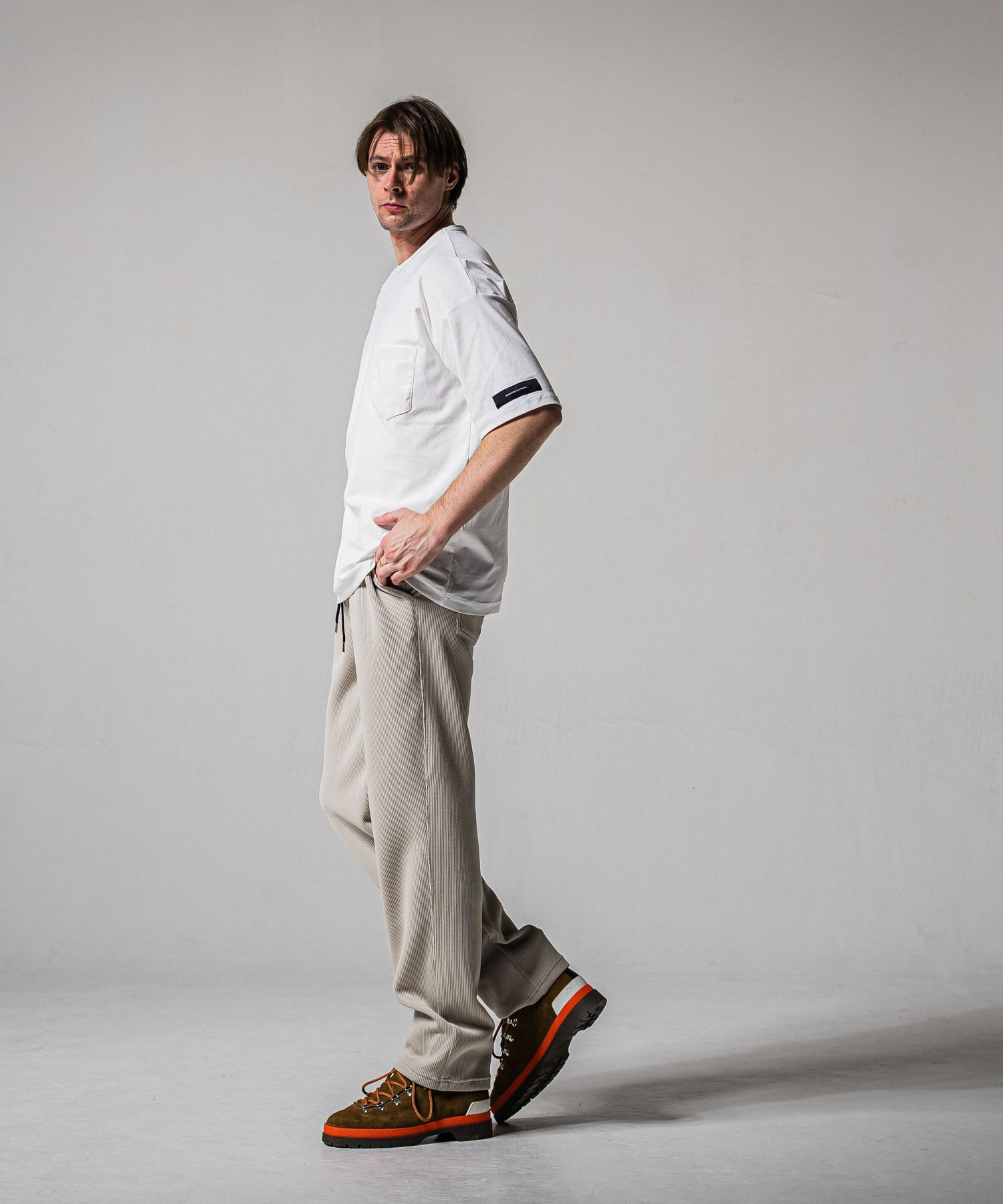 LEATHER POCKET OVER NYLON T / RC39-T-005 / レザーポケットナイロンビッグTシャツ / ホワイト (4月上旬入荷予定)