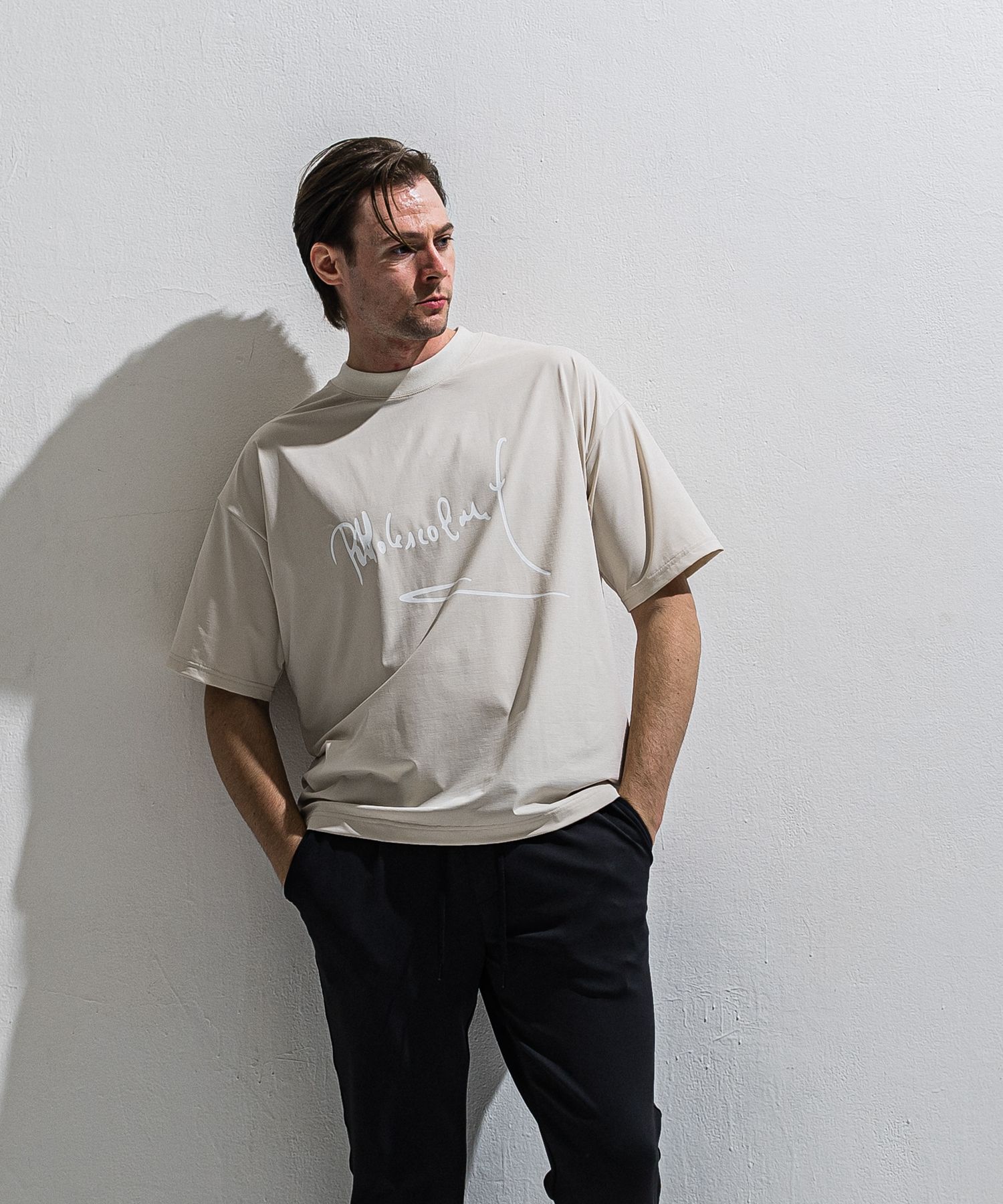 PB SIGN OVER NYLON T / DP1-T-002 / サインプリントナイロンビッグTシャツ / グレージュ (4月上旬入荷予定)