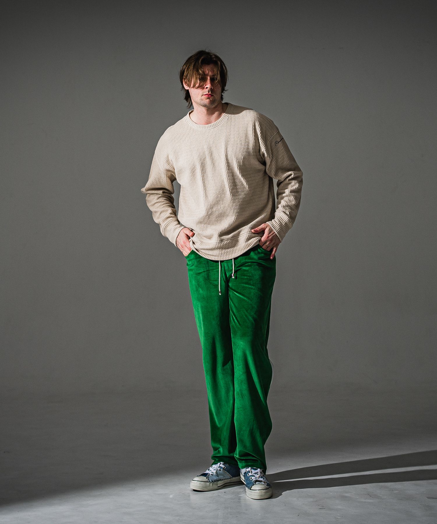 VELOUR SEMIWIDE TUCK PT / RC41-ST-044 / ベロアセミワイドタックパンツ / グリーン (9月中旬入荷予定)