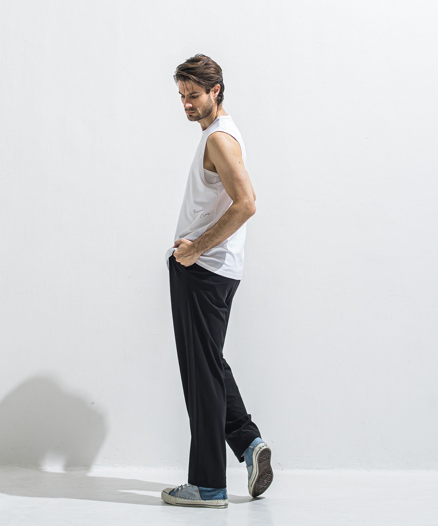 OVER NO SLEEVE / RC40-T-010 / サイドロゴメッシュノースリーブ / ホワイト (6月上旬入荷予定)