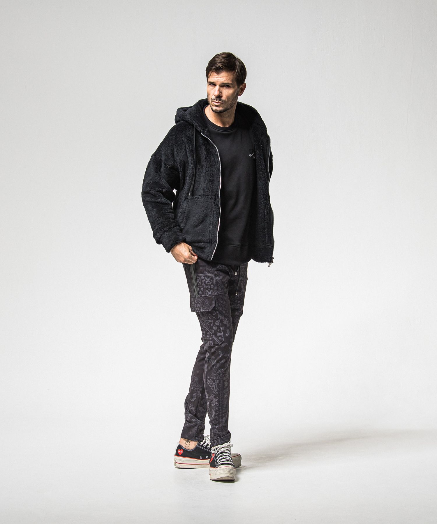 BOA ZIP LOOSE HOODIE / RC38-C-007 / ボアジップパーカー / ブラック (11月中旬入荷予定)