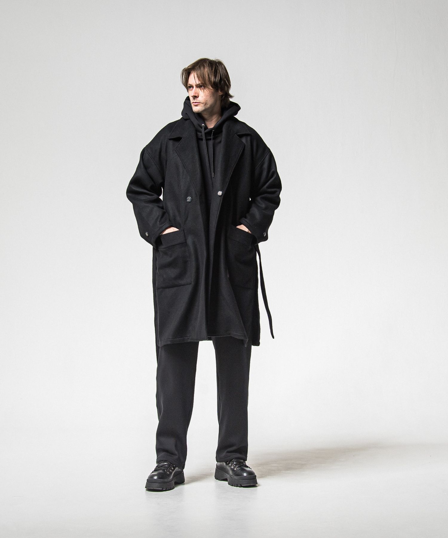 VELOURS FLEECE WIDE TUCK PANTS / RC38-ST-016HWT / 裏起毛スウェットワイドタックパンツ / ブラック (11月中旬入荷予定)