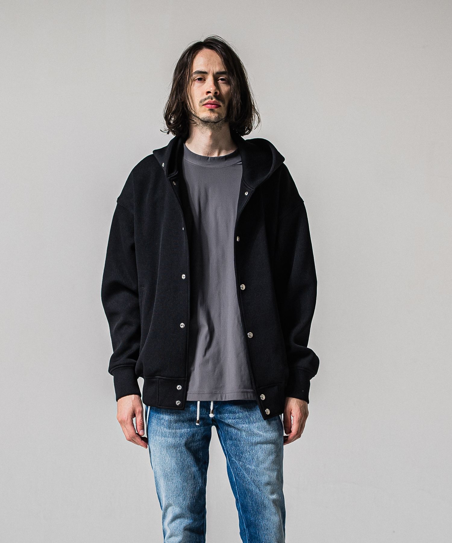 AZE VARSITY HOODIE / RC39-C-006 / 高機能畦編みニットトレーナー / ブラック (1月中旬入荷予定)