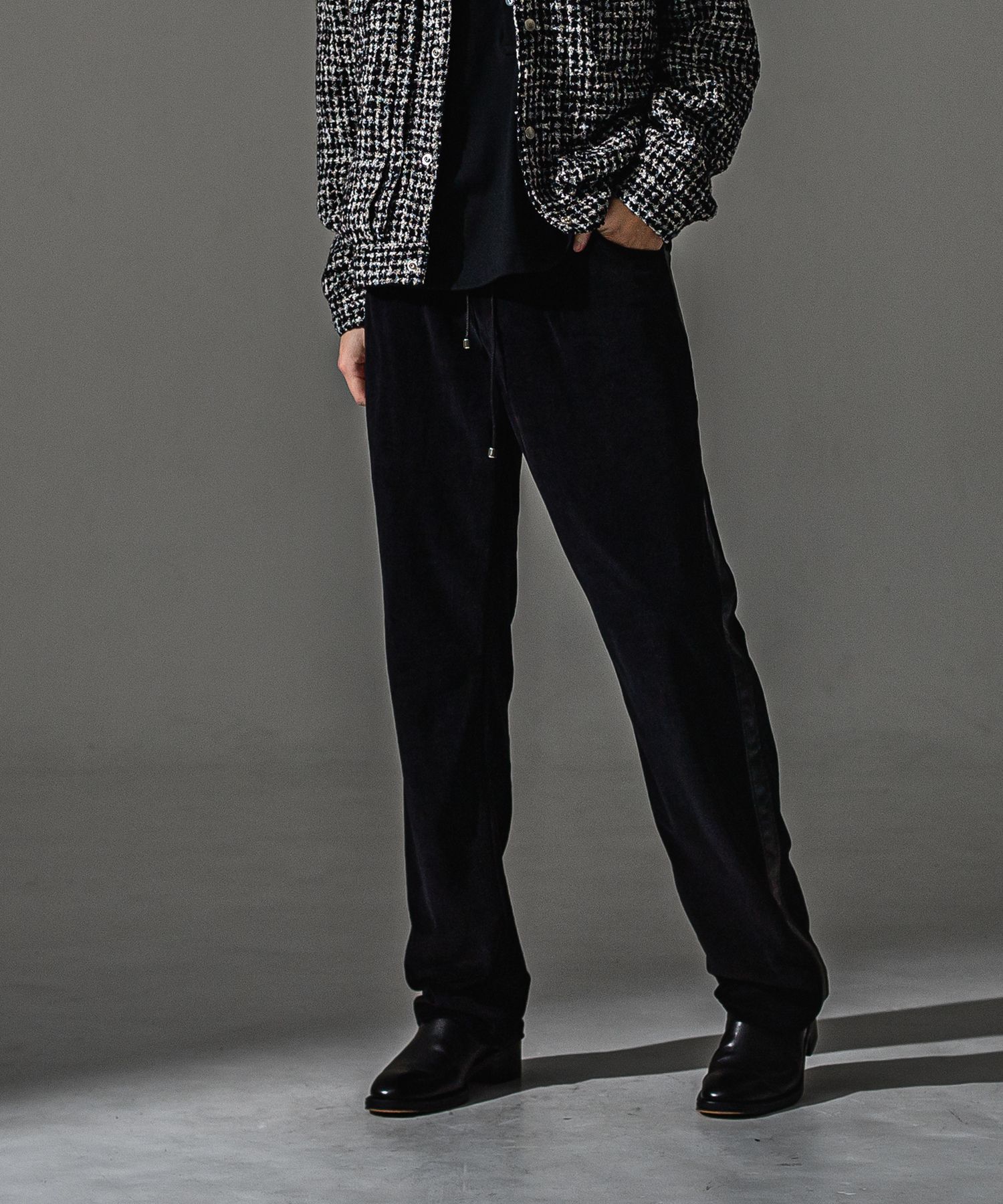 VELOUR SEMIWIDE TUCK PT / RC41-ST-044 / ベロアセミワイドタックパンツ / ブラック (9月中旬入荷予定)