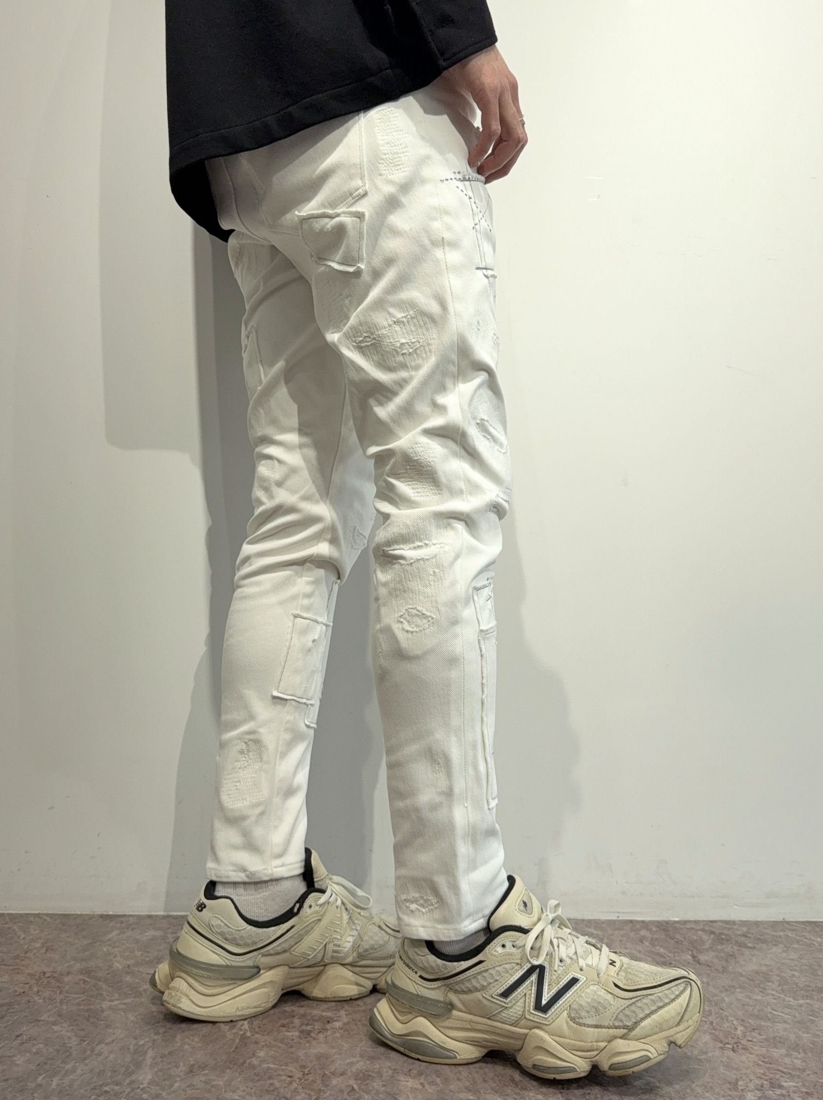 MICK DENIM JERSEY / RC35-ST-020 / デニムジャージテーパードパンツ / ホワイトリメイク