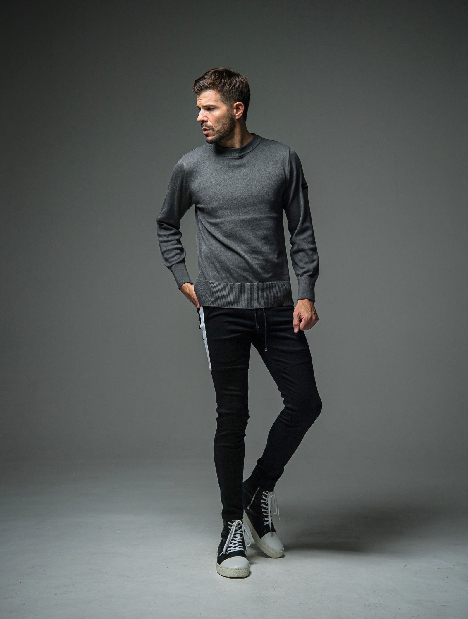 SILK KNT LONG SLEEVE / RC29-K-001 / 無地コットンニット / チャコール