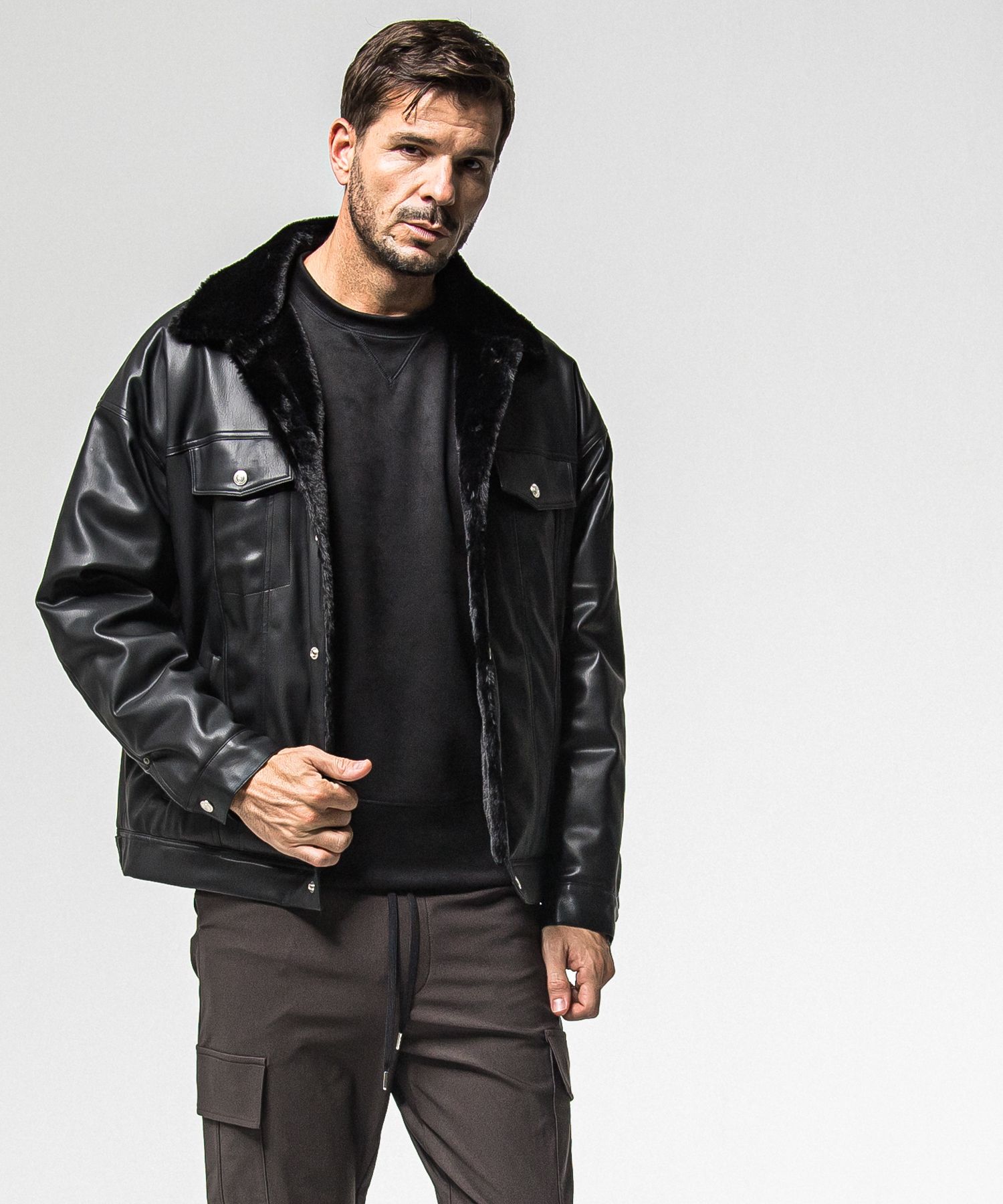 LEATHER FUR OVER G / RC38-JK-002 / レザーファーGジャン / ブラック (11月中旬入荷予定)