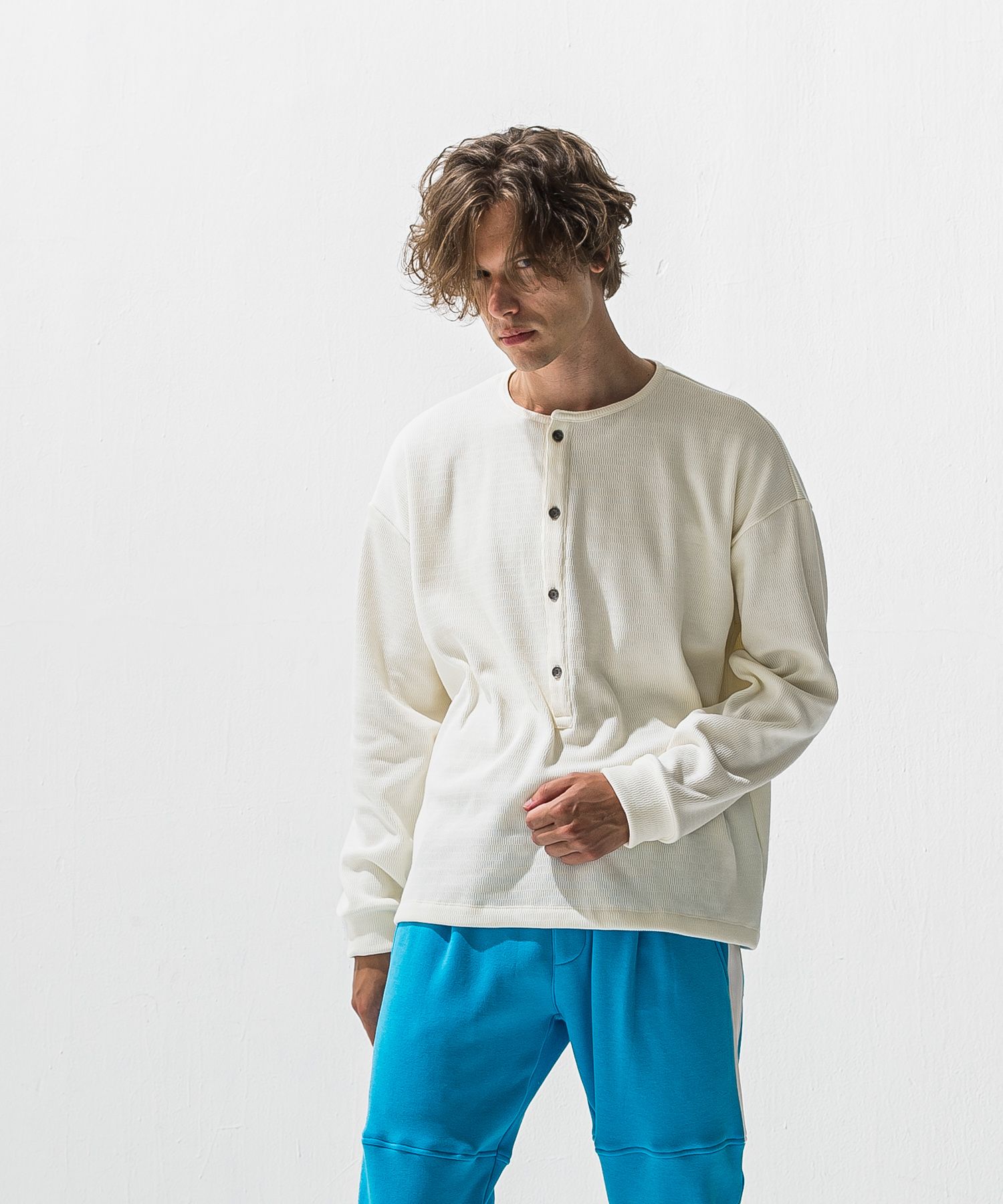 OVER HENRY VELOURS FLEECE THERMAL / RC42-C-004 / 裏起毛オーバーサイズヘンリーネックサーマル / ホワイト (10月下旬入荷予定)