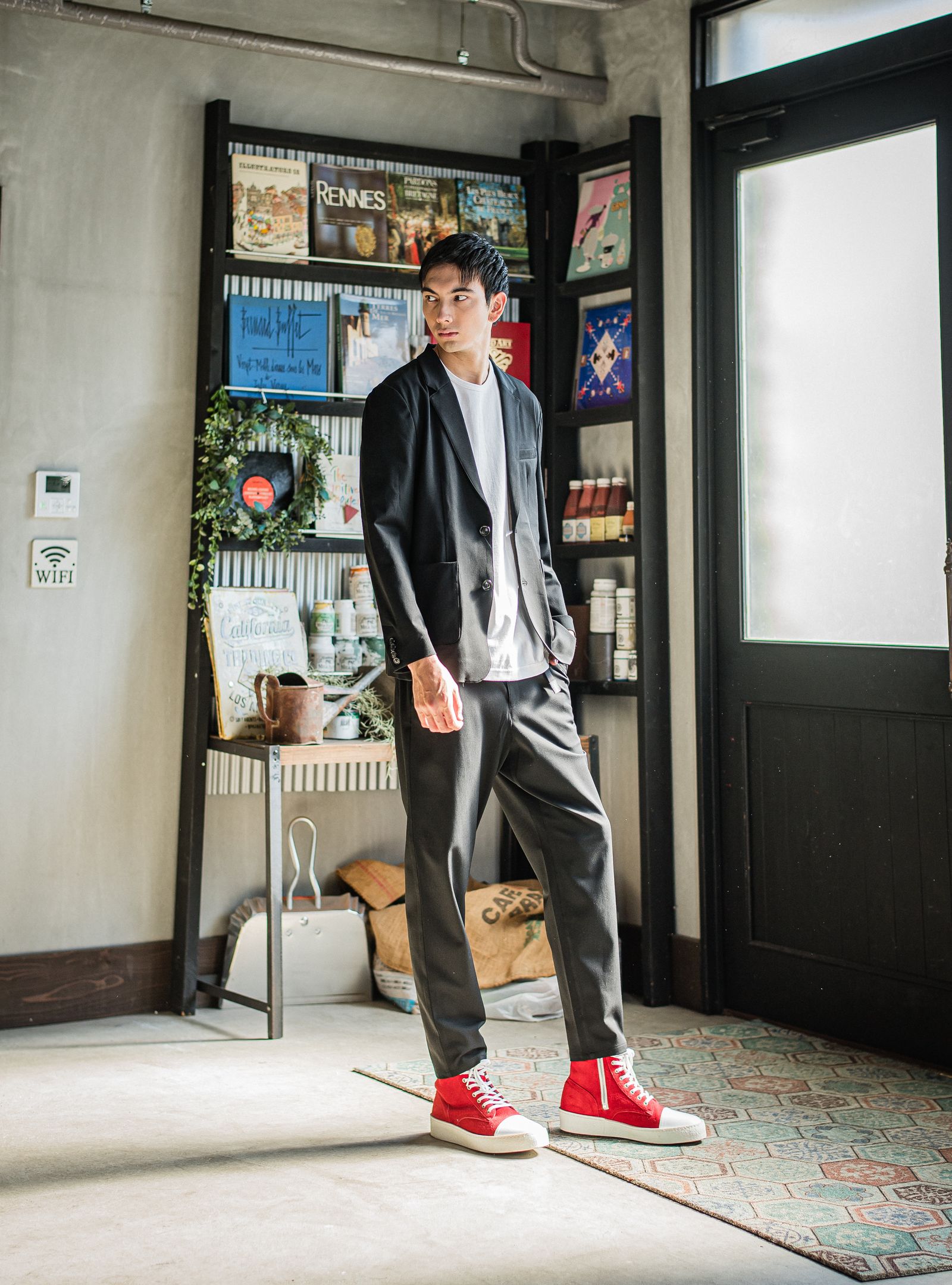 PAT WIDE EASY PANTS / RC31-ST-036 / ベルト付きテーパードワイドパンツ / ブラック