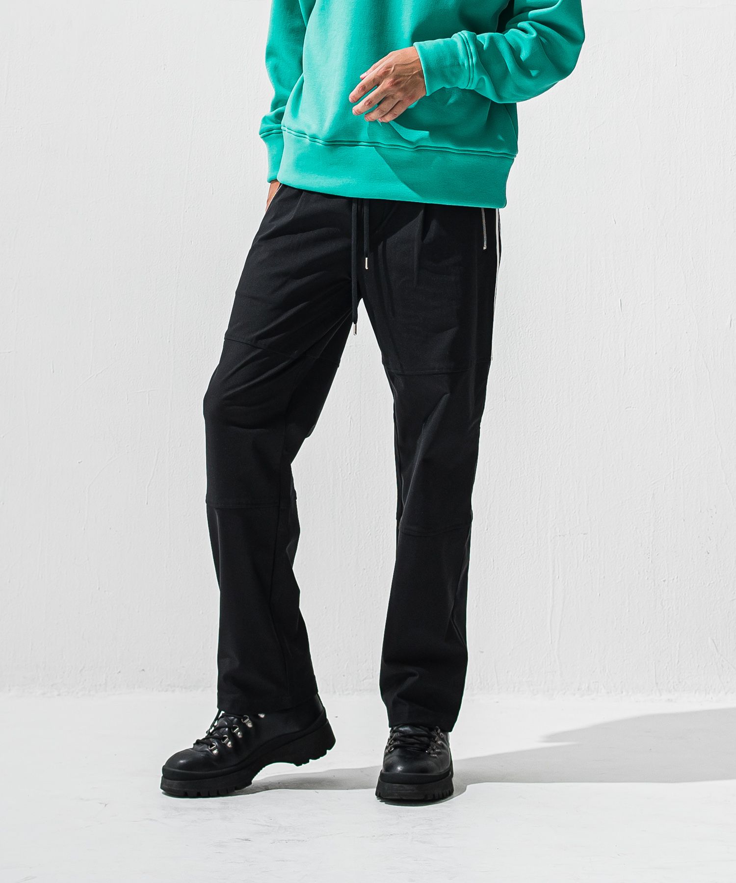 JOHNSON LINE HEAT WIDE TUCK PANTS / RC42-ST-009HWT / 裏起毛ジョンソンラインワイドタックパンツ / ブラック×ホワイト (10月下旬入荷予定)