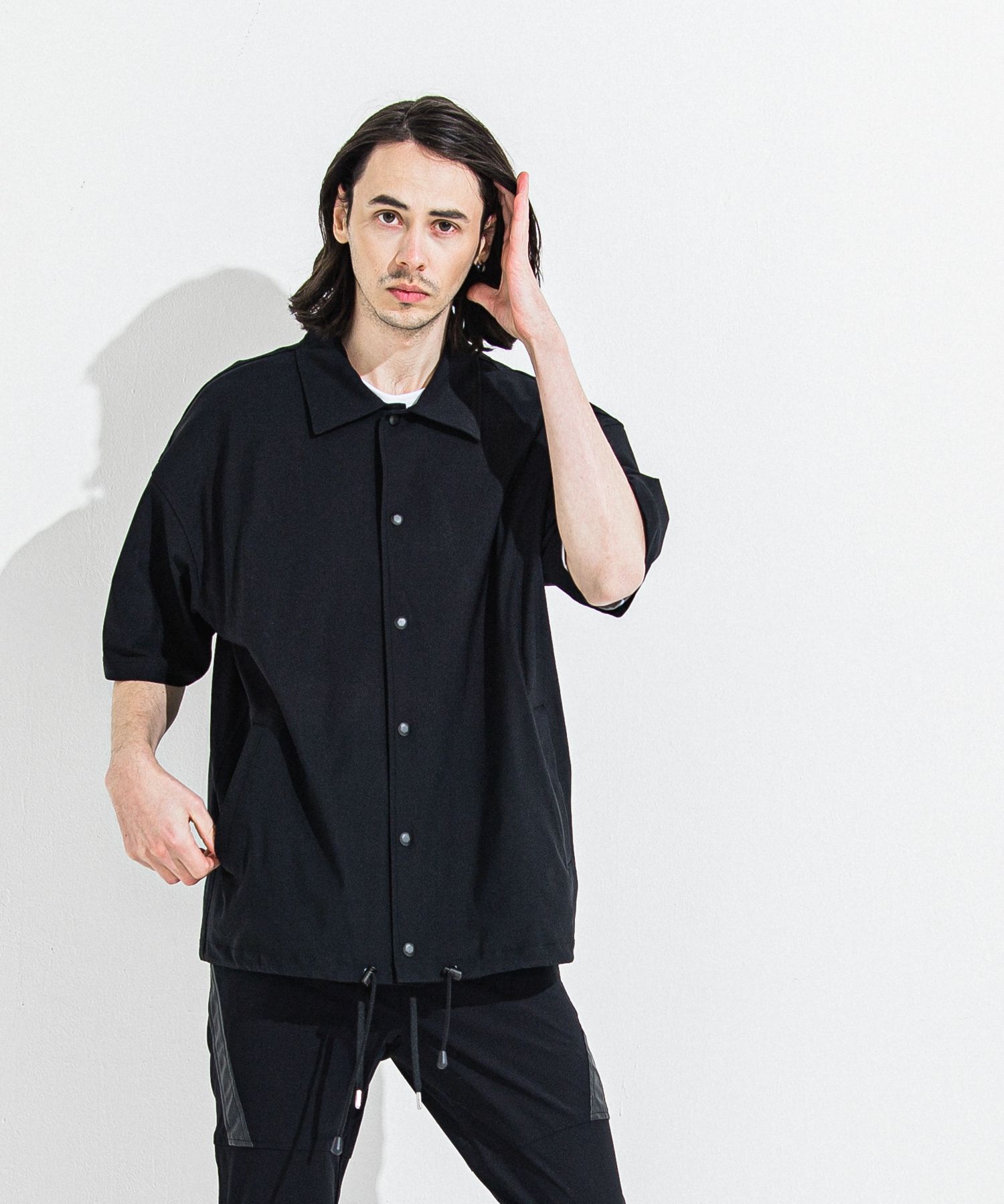 NYLON HALF COACH JACKET / RC36-C-002 / 半袖ナイロンコーチジャケット / ブラック