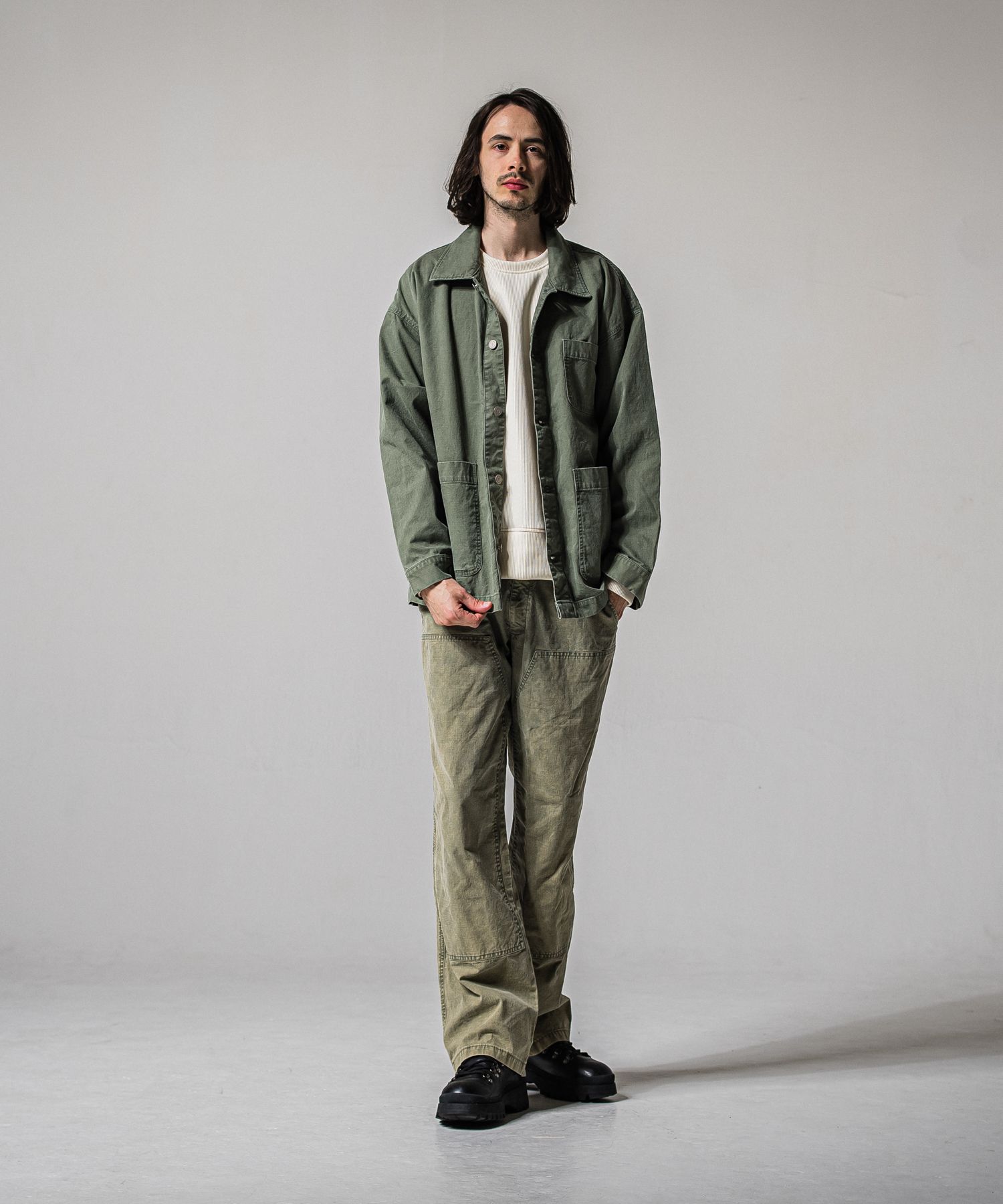 DOUBLE KNEE PT / RC39-ST-041 / ダブルニーワイドデニムパンツ / ダックカーキ (3月中旬入荷予定)