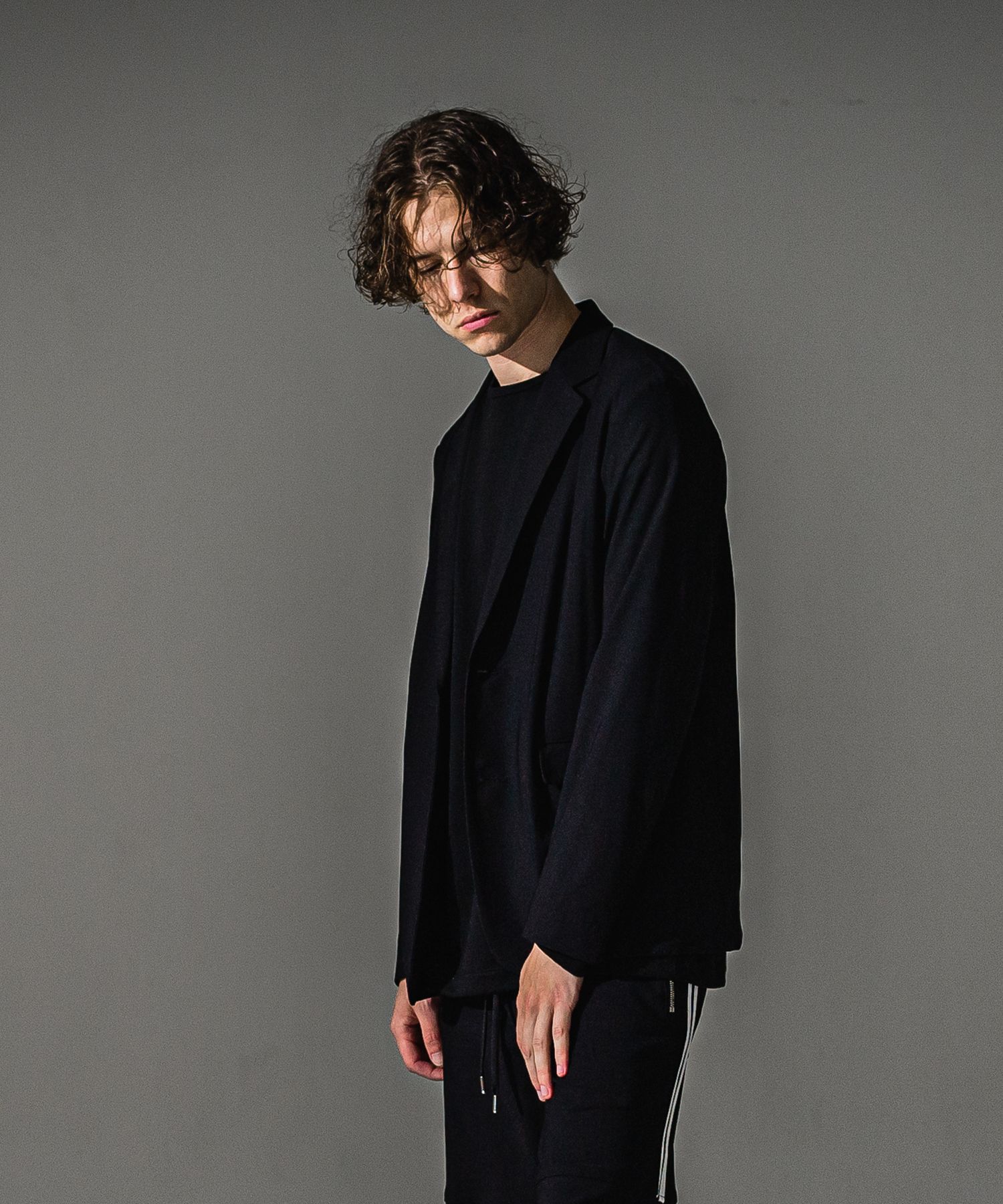 GARY LOOSE JACKET / RC41-JK-011 / ナイロンルーズテーラードジャケット / ブラック (7月下旬入荷予定)