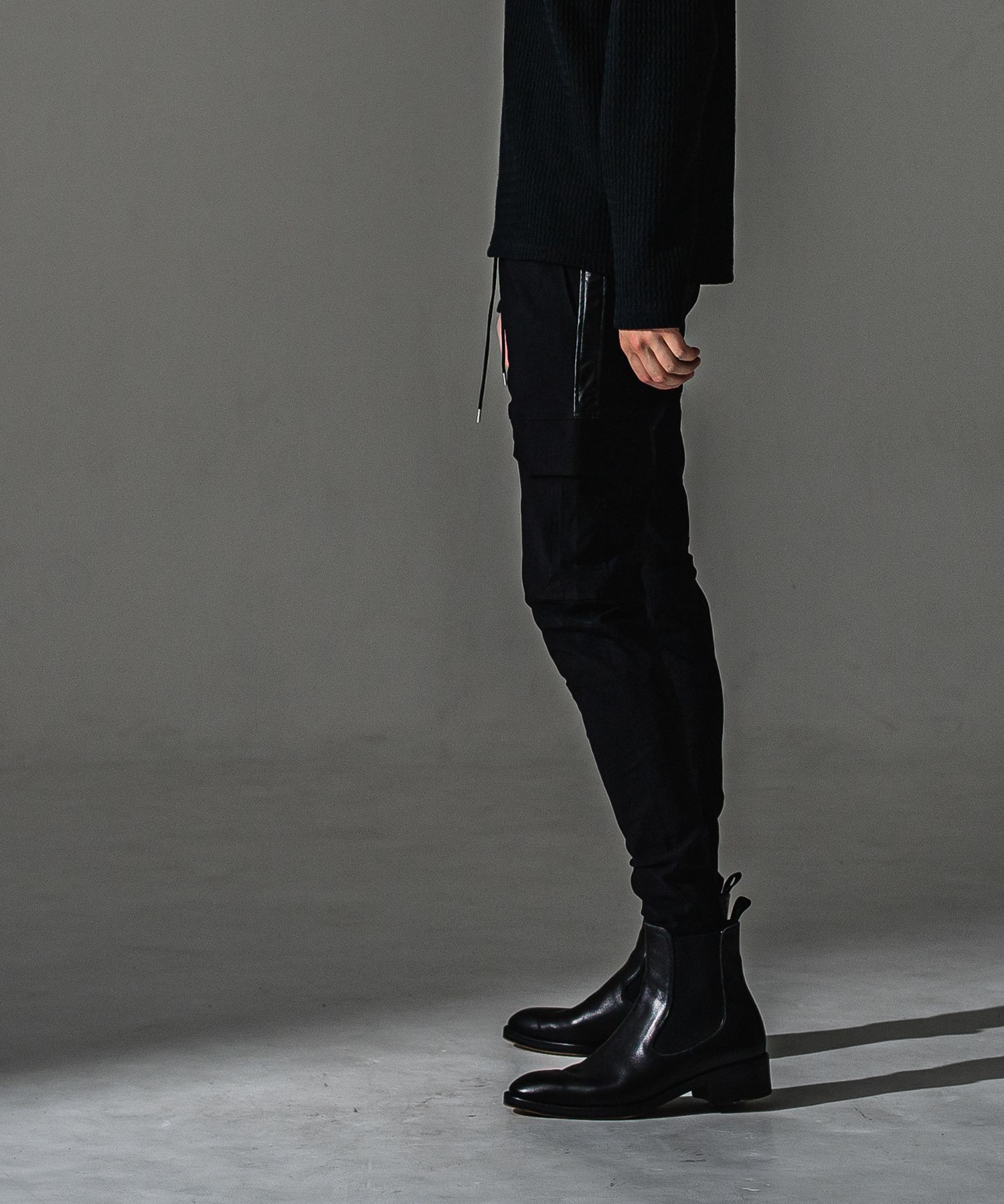 DARRELL CARGO PT / BASIC-ST-010 / レザーラインナイロンカーゴパンツ / ブラック×レザーブラック (7月下旬入荷予定)