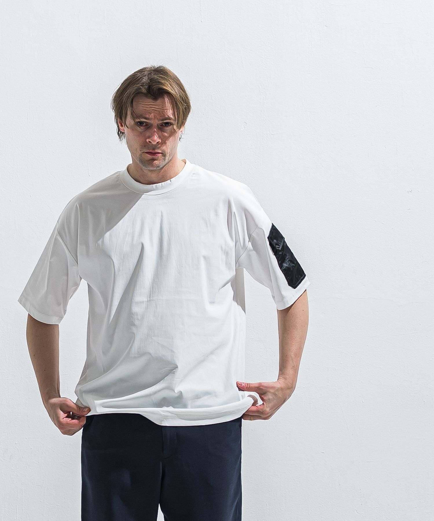 MILITARY NYLON OVER TEE / RC40-T-008 / ナイロンポケットビッグTシャツ / ホワイト (6月上旬入荷予定)