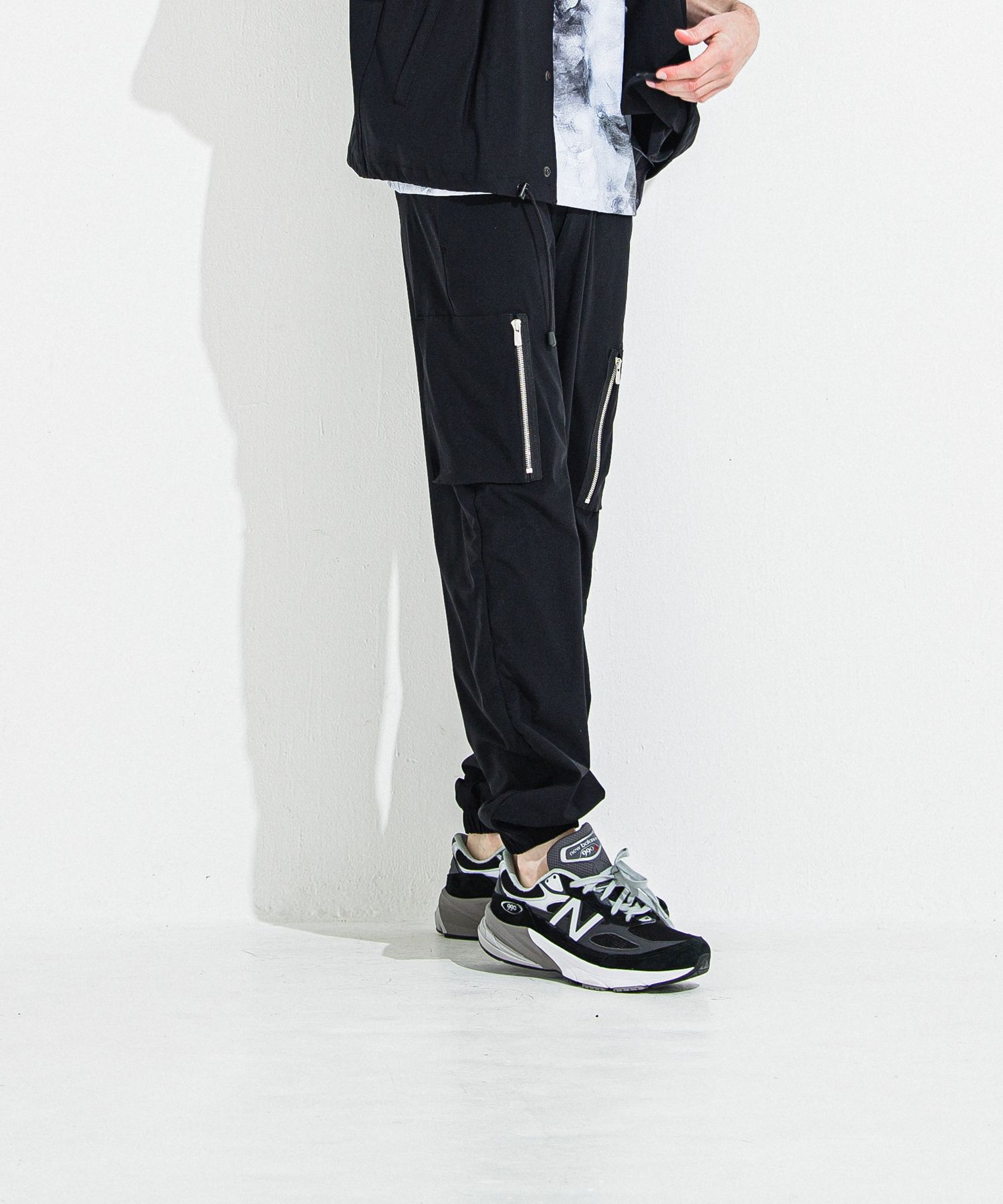 DAVID NYLON CARGO PANTS / RC36-ST-040 / ミリタリーナイロン裾ゴムカーゴパンツ / ブラック