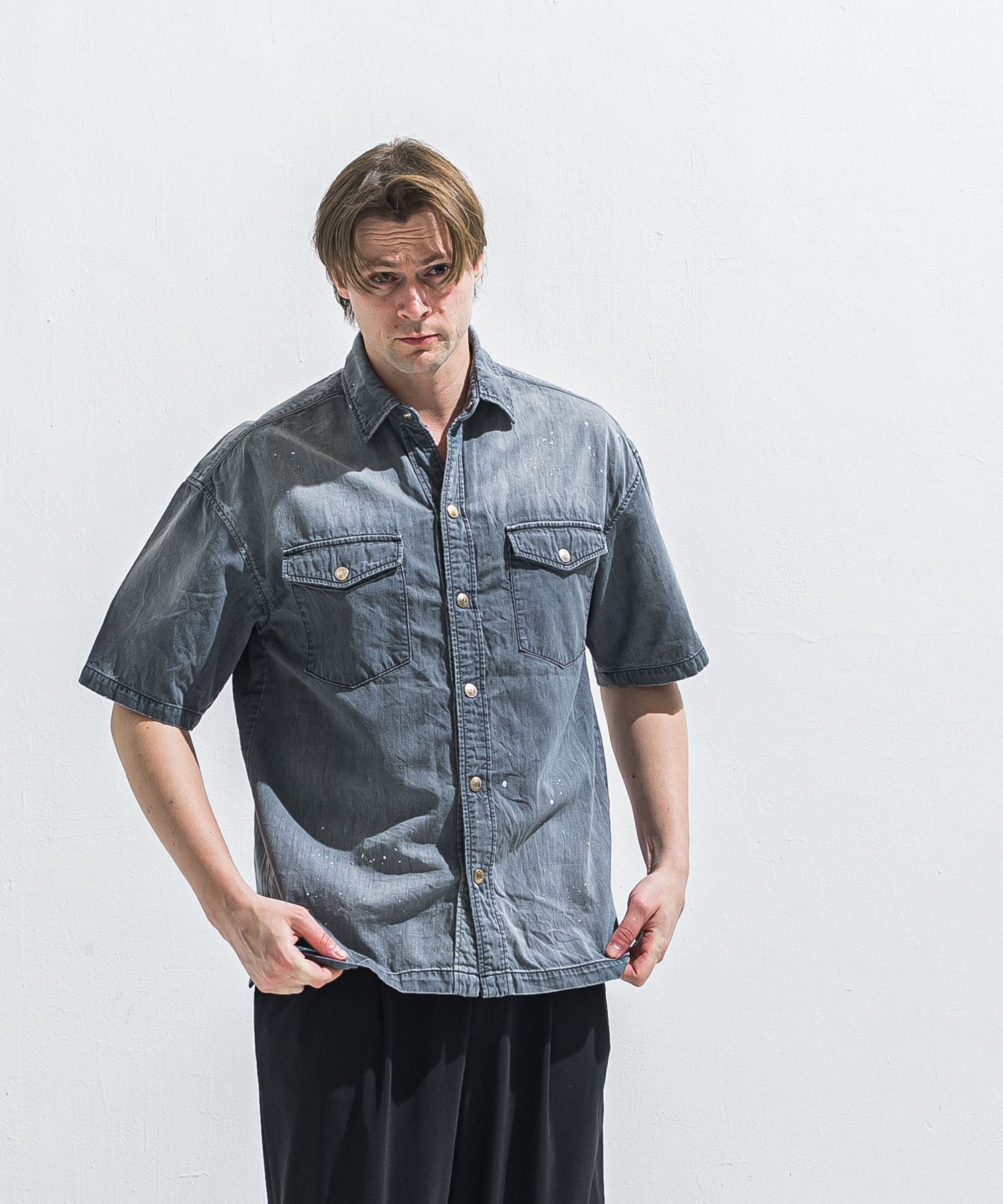 HALF DENIM SHIRTS / RC40-SH-002 / デニム半袖シャツ / ブラック (6月上旬入荷予定)