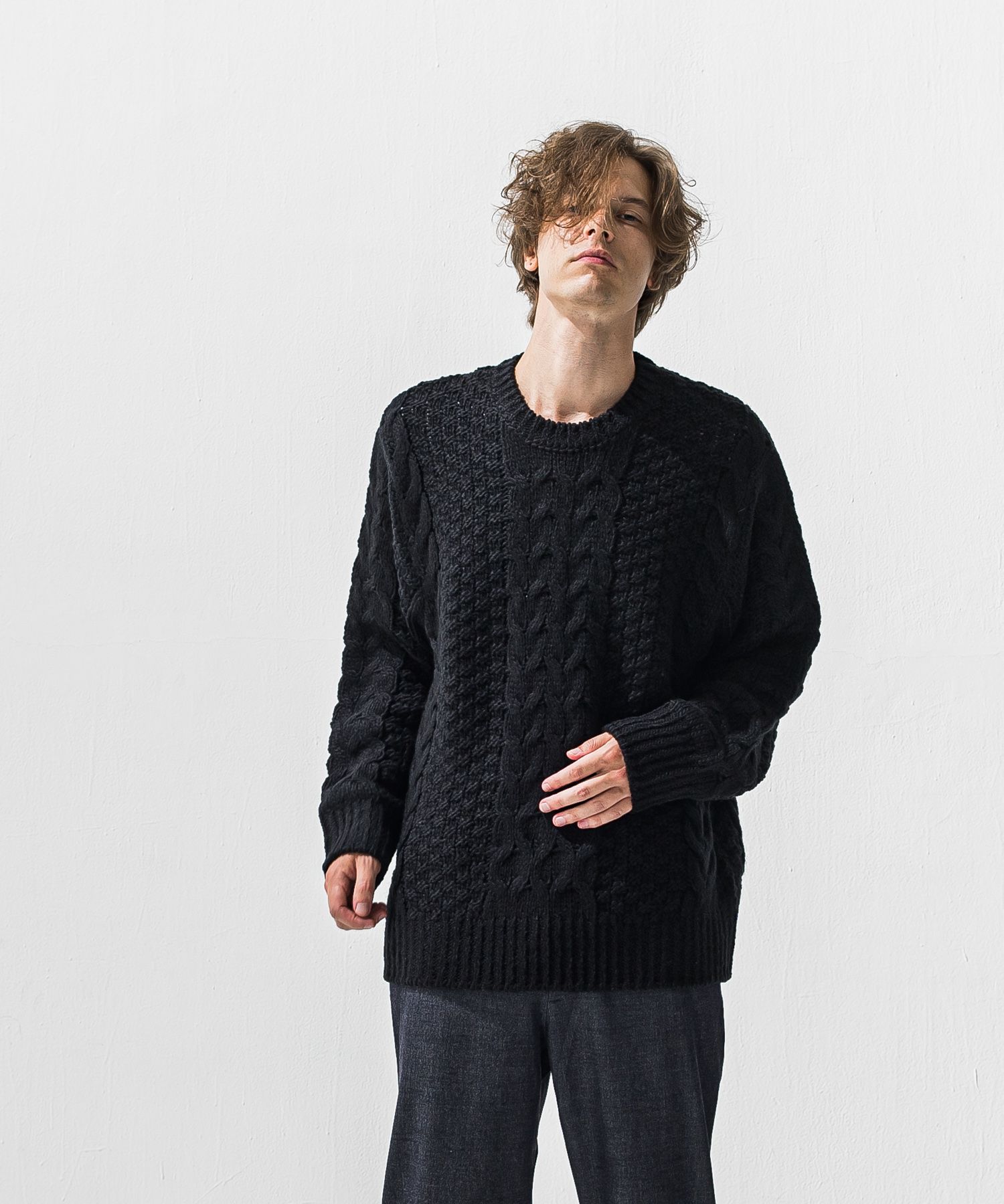 CABLE LAW SWEATER / RC42-K-002 / ケーブルニット / ブラック (10月下旬入荷予定)