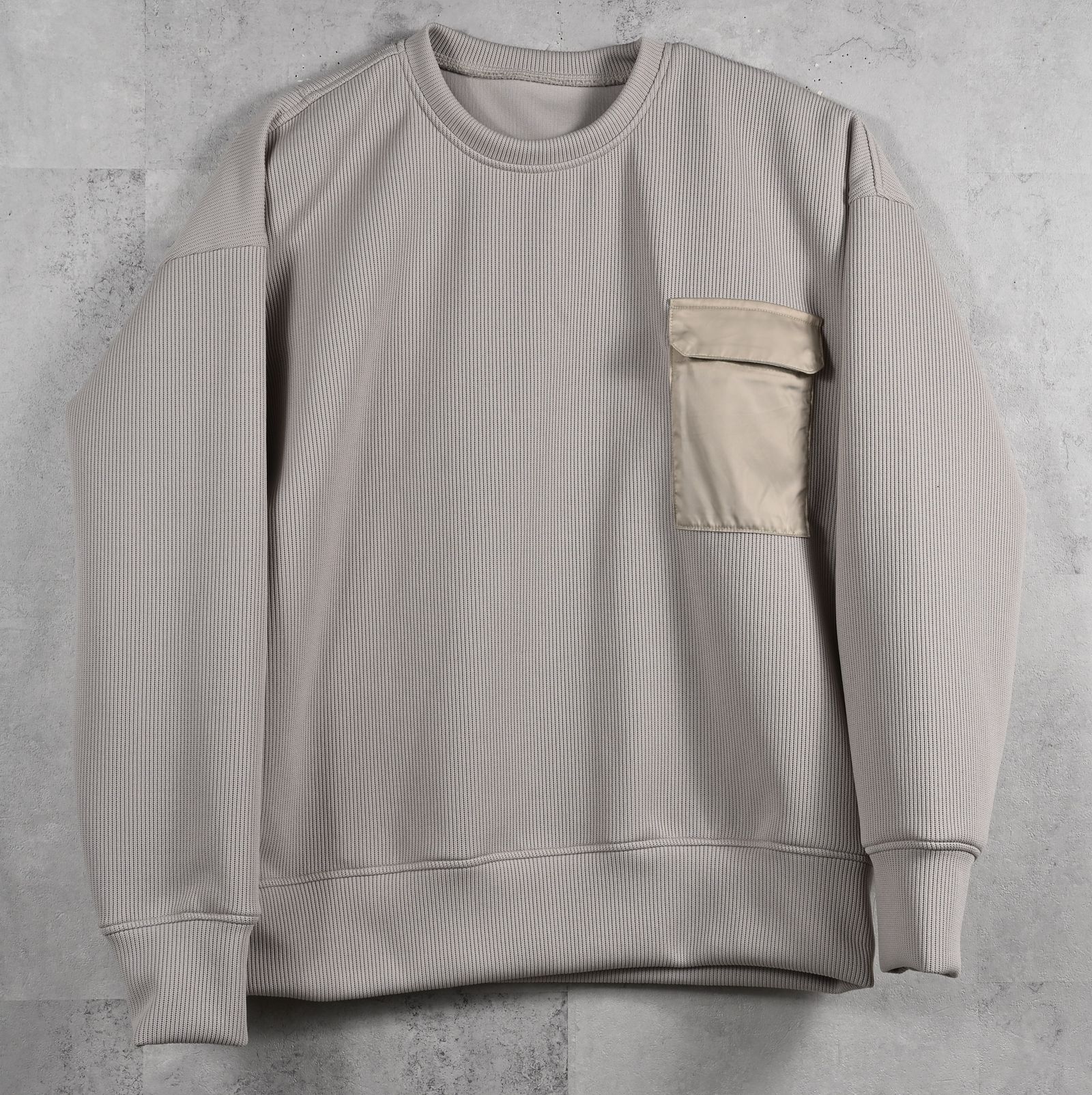 AZE MILITARY DROP TRAINER / RC39-C-003 / 高機能畦編みニットトレーナー / グレージュ (1月下旬入荷予定)