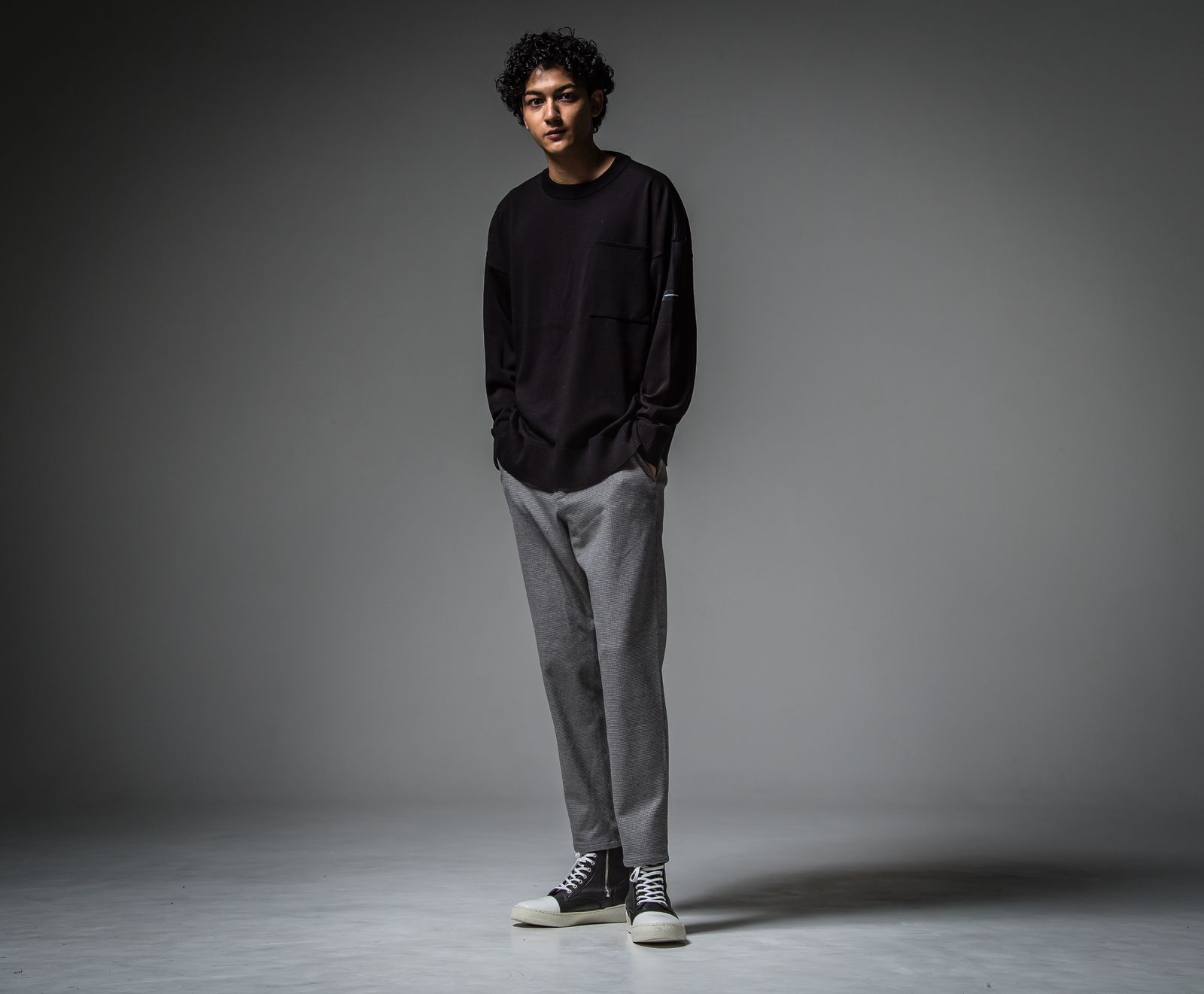 POCKET OVER SWEATER / RC30-K-002 / ポケットルーズニット / ブラック