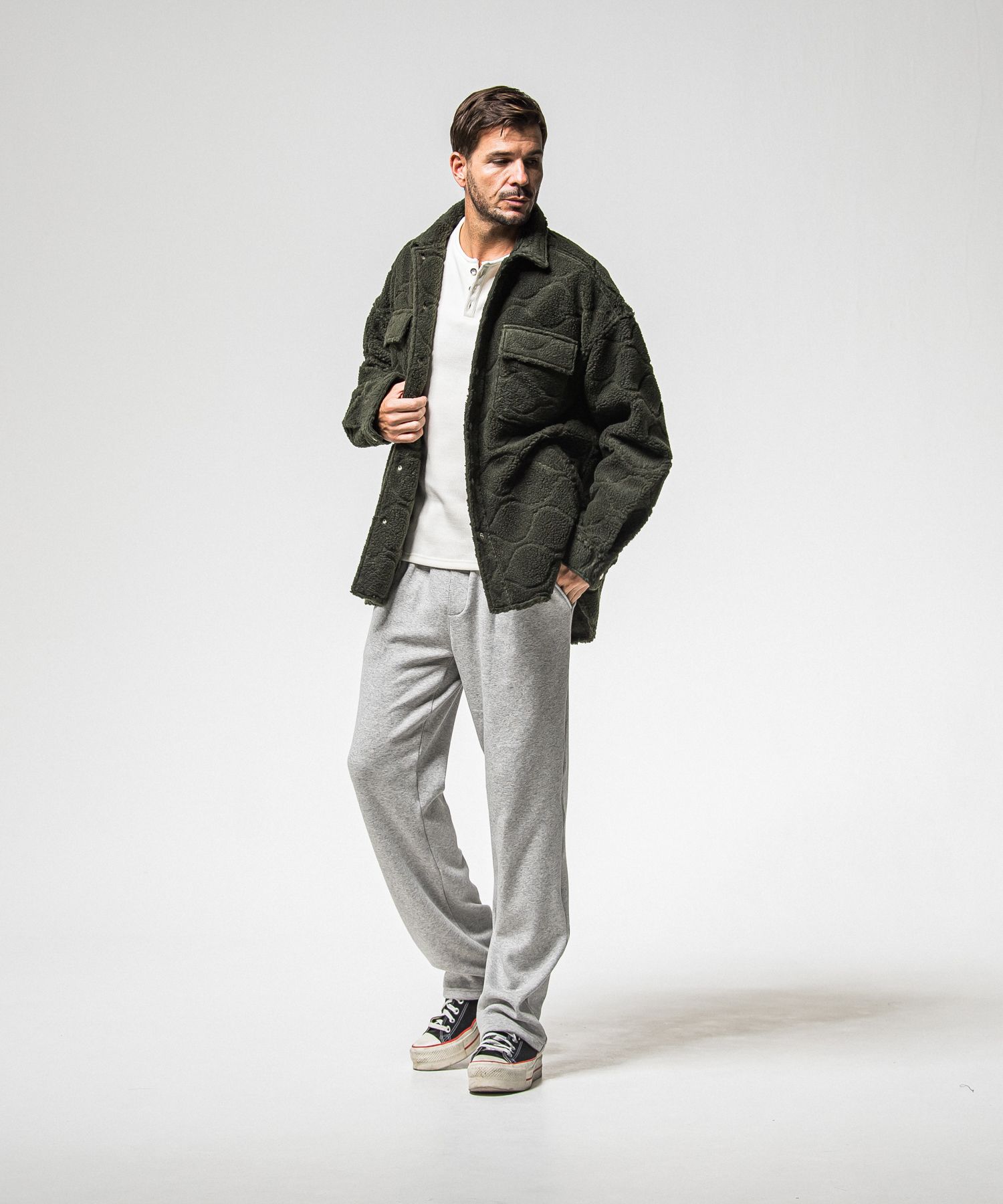 VELOURS FLEECE THERMAL HENRY / RC38-C-003 / 裏起毛サーマルヘンリーネックロングTシャツ / ホワイト (10月中旬入荷予定)