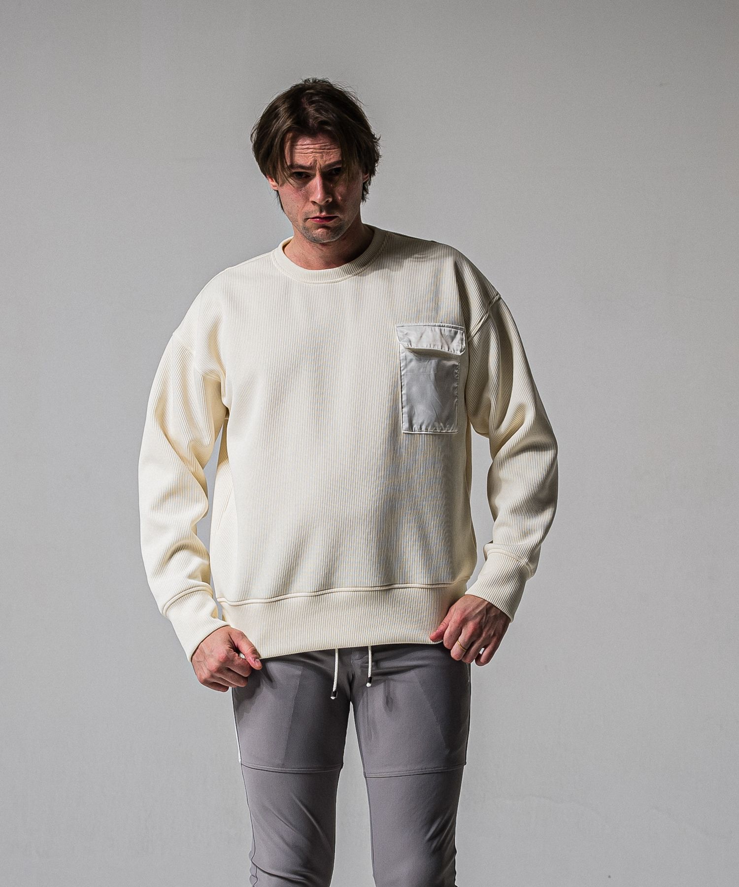 AZE MILITARY DROP TRAINER / RC39-C-003 / 高機能畦編みニットトレーナー / オフホワイト (1月下旬入荷予定)