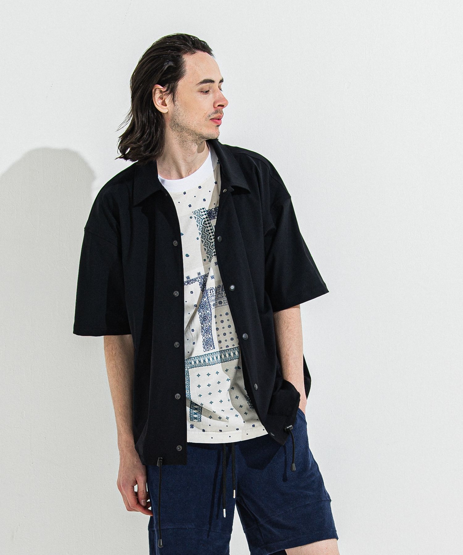 NYLON HALF COACH JACKET / RC36-C-002 / 半袖ナイロンコーチジャケット / ブラック