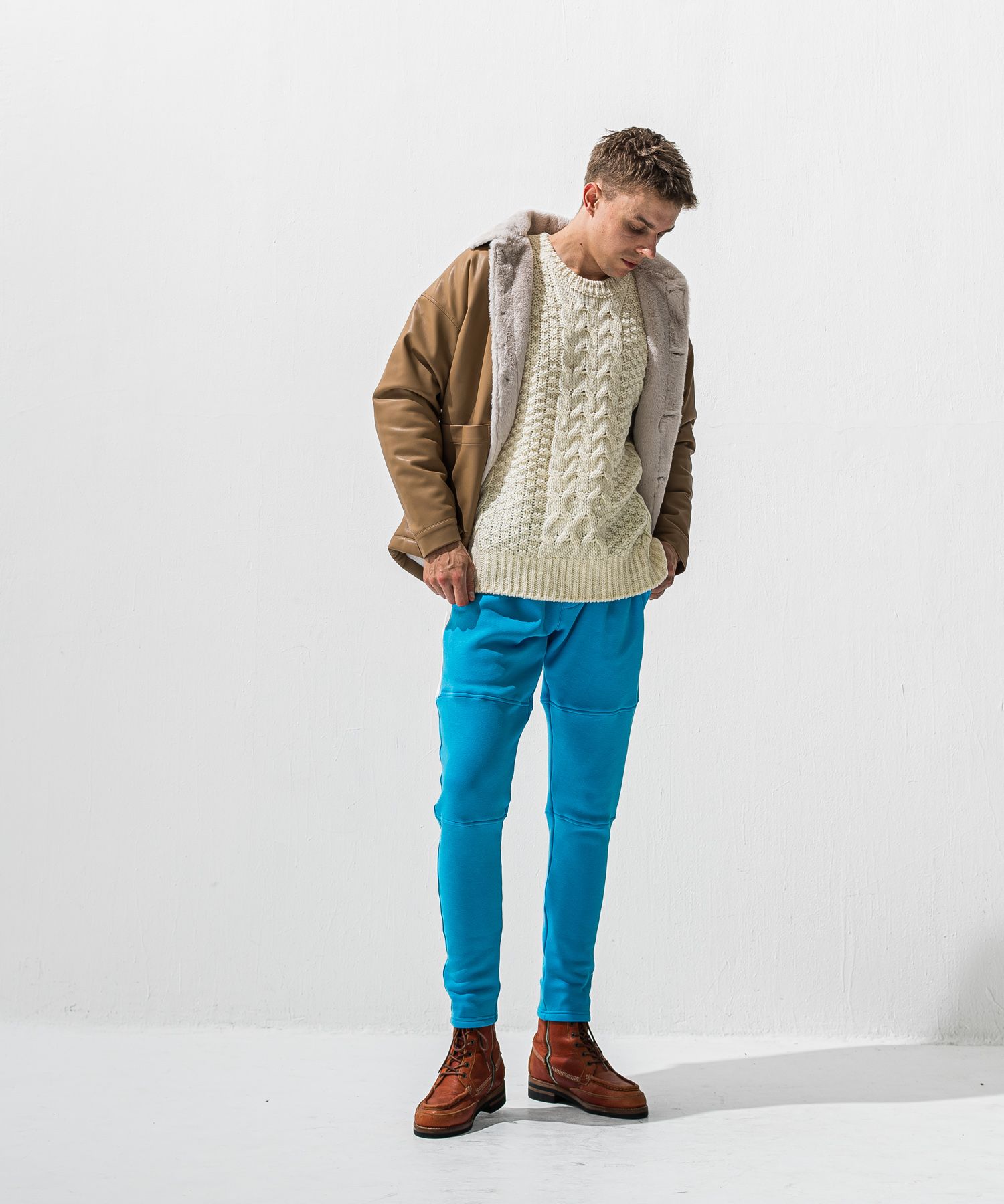 VELOURS FLEECE JT PT / RC42-ST-045 / 裏起毛切り替えラインタックパンツ / ブルー (11月中旬入荷予定)