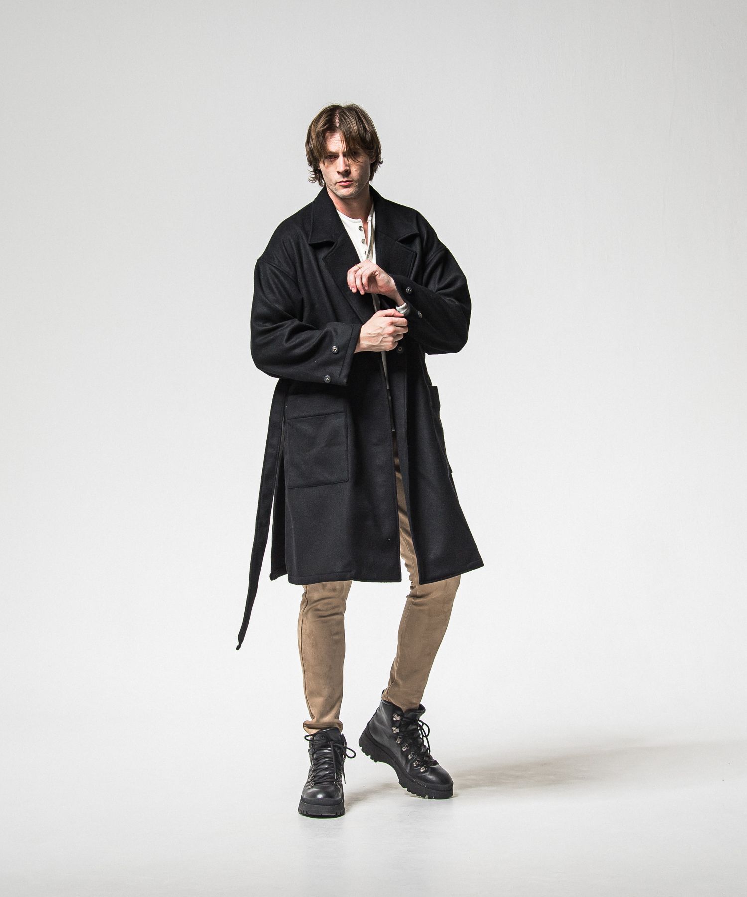 VELOURS FLEECE THERMAL HENRY / RC38-C-003 / 裏起毛サーマルヘンリーネックロングTシャツ / ホワイト (10月中旬入荷予定)