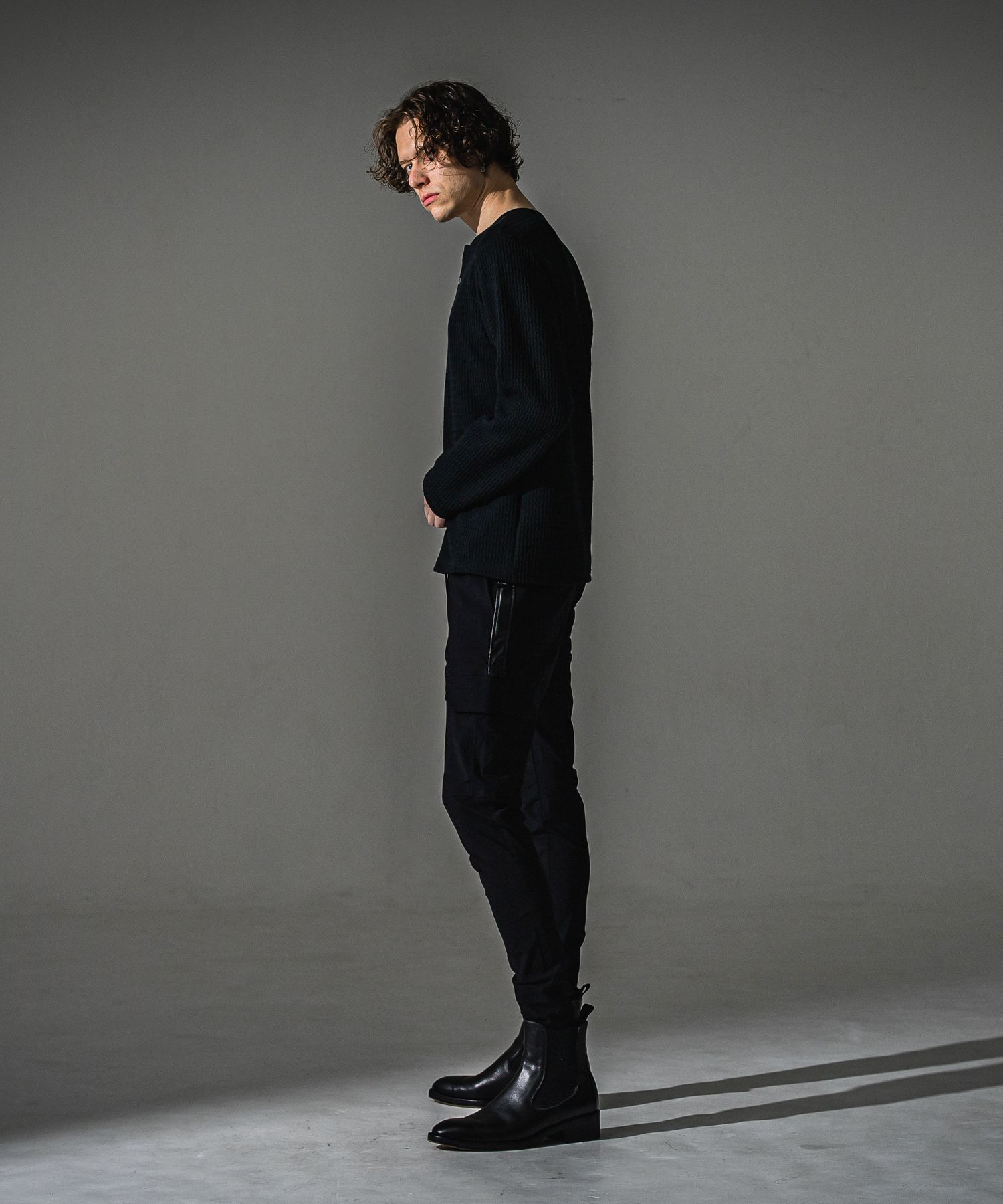 KNT HENRY / RC41-C-001 / コットンニットヘンリーネックロングTシャツ / ブラック (9月上旬入荷予定)