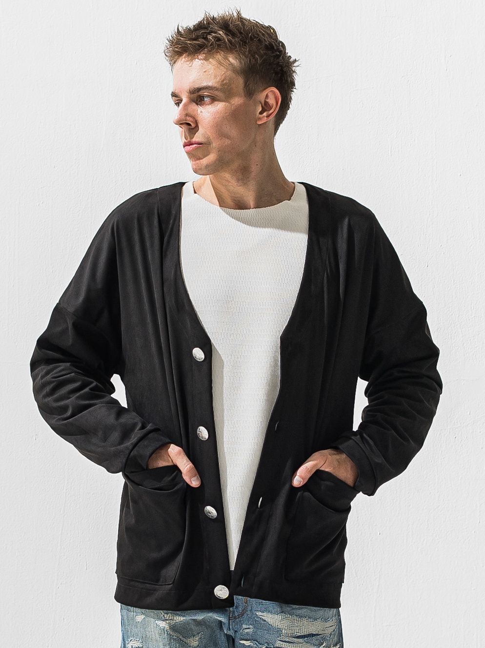 SUEDE CARDIGAN / RC42-JK-004 / スエードカーディガン / ブラック (1月上旬入荷予定)