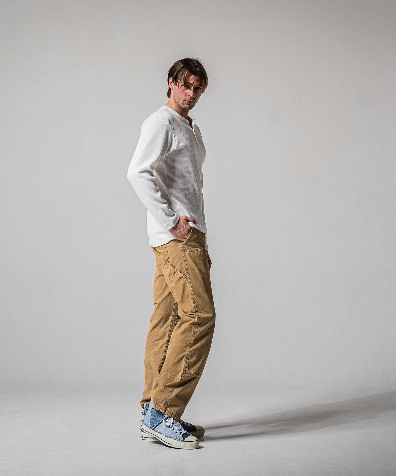 WAFFLE HENRY / RC39-C-001 / サーマルヘンリーネックロングTシャツ / ホワイト (1月中旬入荷予定)