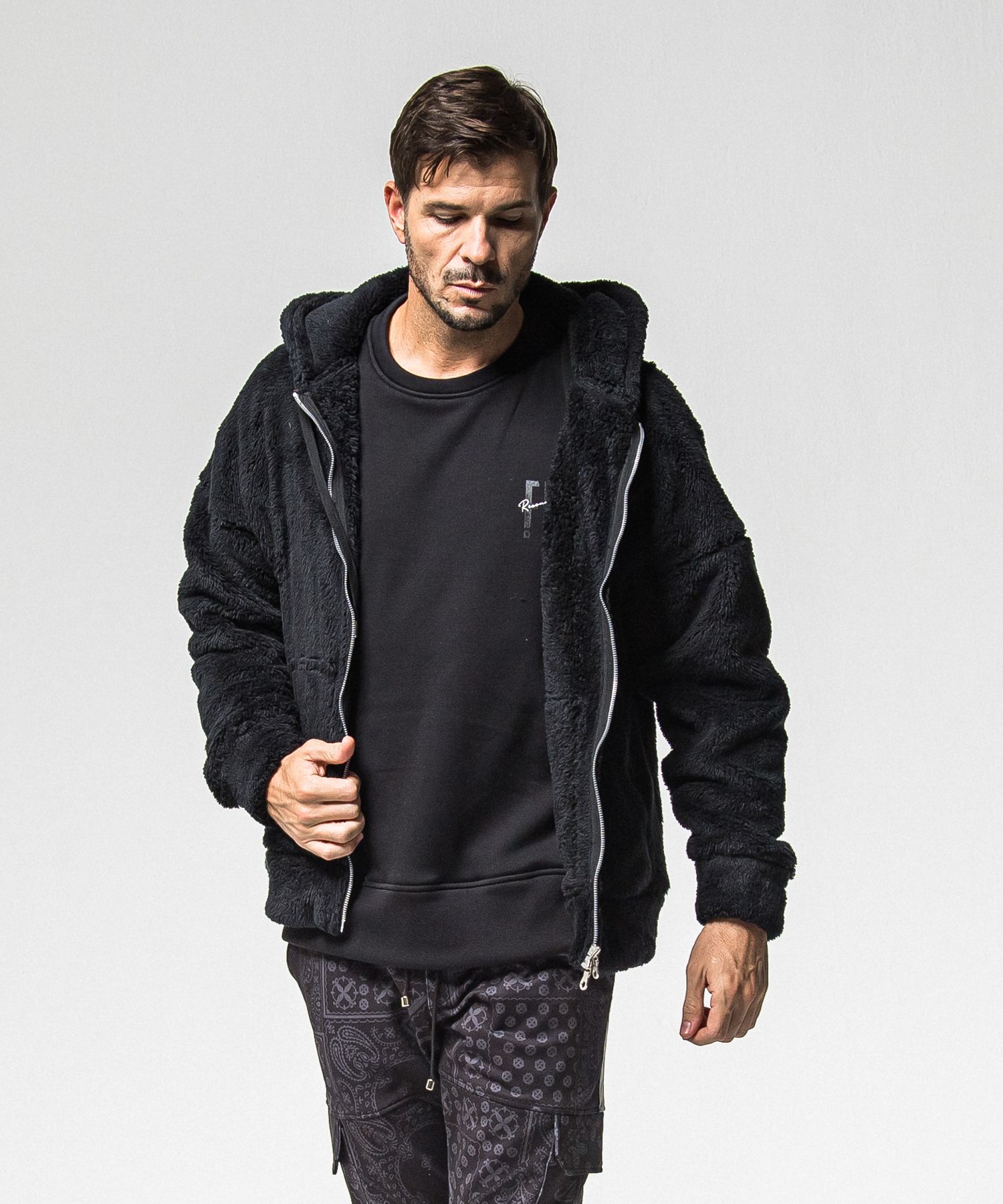 BOA ZIP LOOSE HOODIE / RC38-C-007 / ボアジップパーカー / ブラック (11月中旬入荷予定)