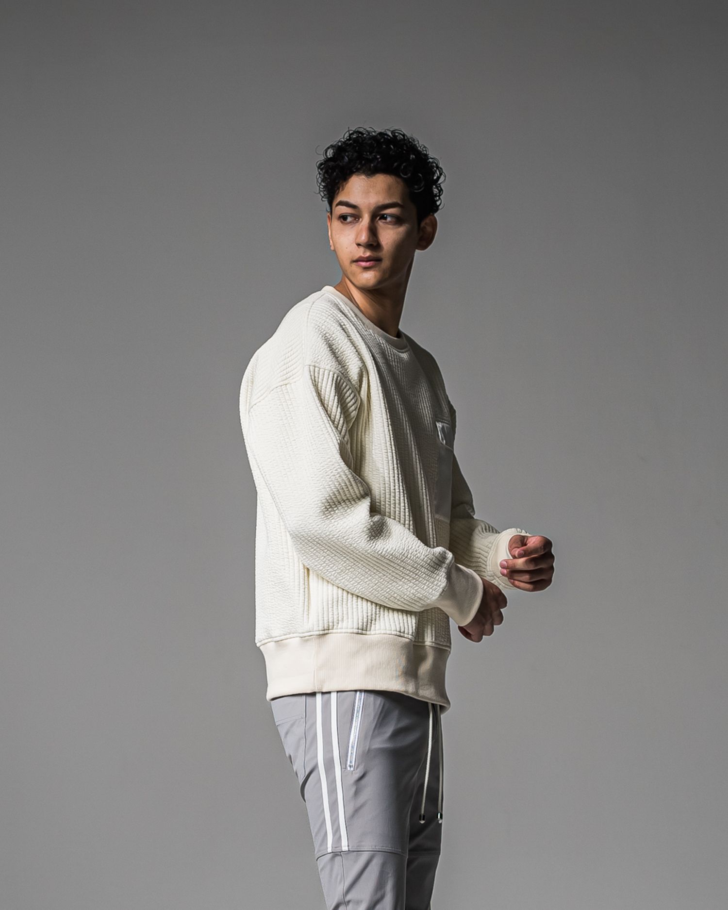 STRIPE QUILTING DROP TRAINER / RC37-C-003 / ストライプキルティングトレーナー / オフホワイト (9月下旬入荷予定)