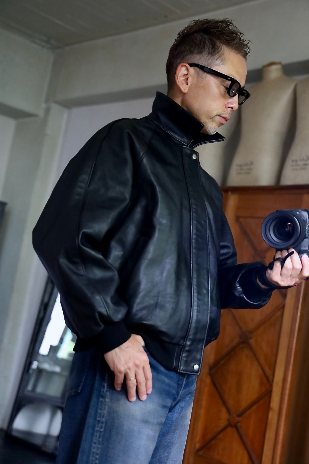 Graphpaper Cow Leather Raglan Blousonスタイル