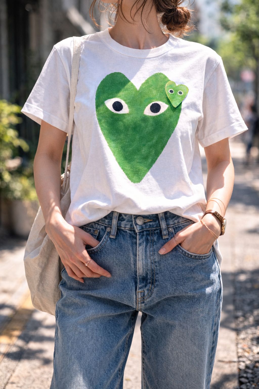 PLAYプレイコムデギャルソン グリーンハートTシャツ GREEN HEART(WHITE)