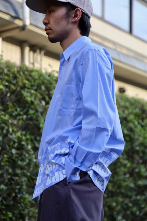 COMME des GARCONS HOMME ツイル×綿ストライプロゴプリントシャツStyle.2020.9.4..