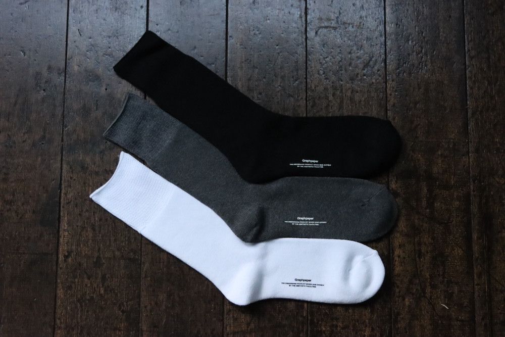 グラフペーパー 3パックソックス Graphpaper 3-Pack Socks (MONOTONE)