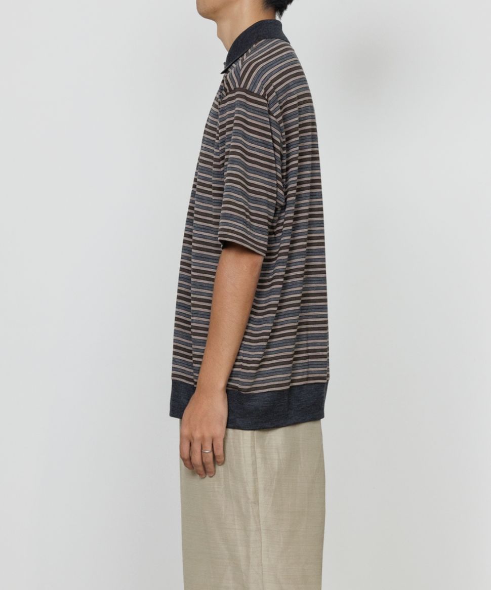 マーカ 26SS ワンボタンポロTシャツ ONE BUTTON POLO TEE S/S(M26A12CS01B)BEIGE BORDER☆新作発売！