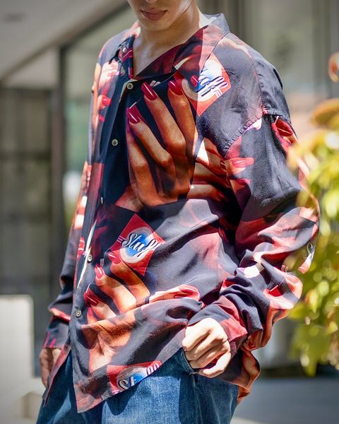 LASTMAN PRINTED OPEN COLLOAR SHIRTS L/S "STUFF" MARK スタイル