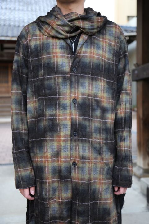 yohji yamamoto チェックJQ製品ムラ染めボウタイロングシャツStyle .2020.10.2.