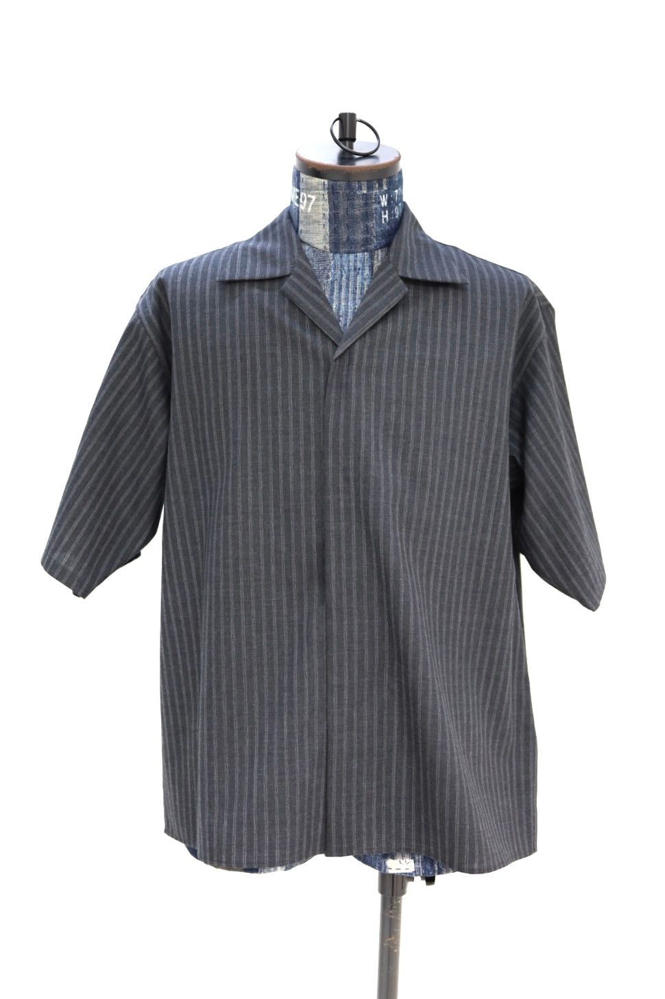 marka 26SS FLY FRONT OPEN COLLAR S/S SHIRT(M26A11SH02B)GRAY STRIPE☆新作発売！