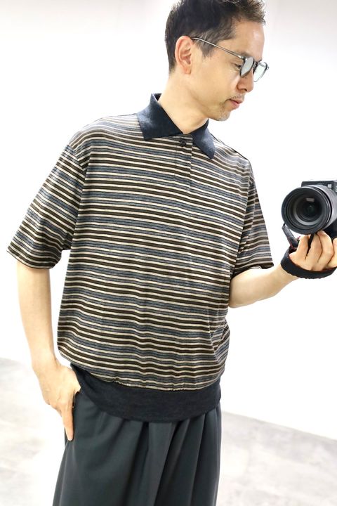 マーカ 26SS ワンボタンポロTシャツ ONE BUTTON POLO TEE S/S(M26A12CS01B)BEIGE BORDER☆新作発売！
