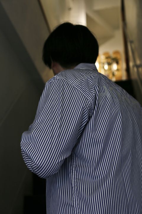 COMME des GARCONS HOMME HOMME刺繍ストライプシャツ(HG-B019-051)style.2021.5.2