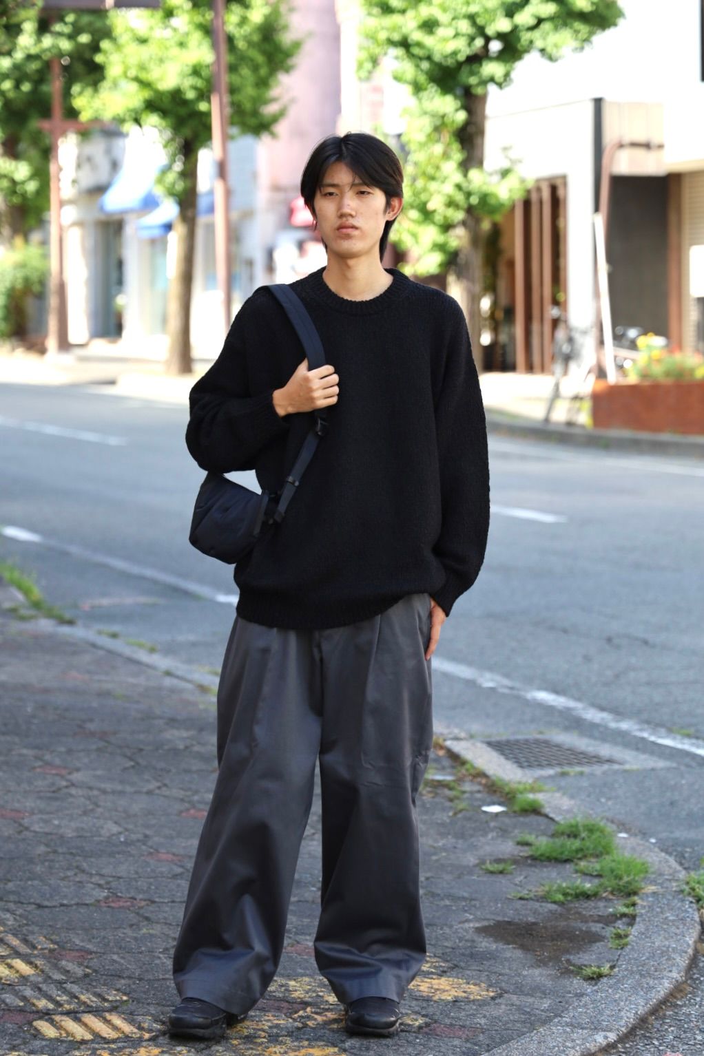 グラフペーパー Cotton Wool Slub Oversized Crew Neck Knit(GU263-80602)BLACK