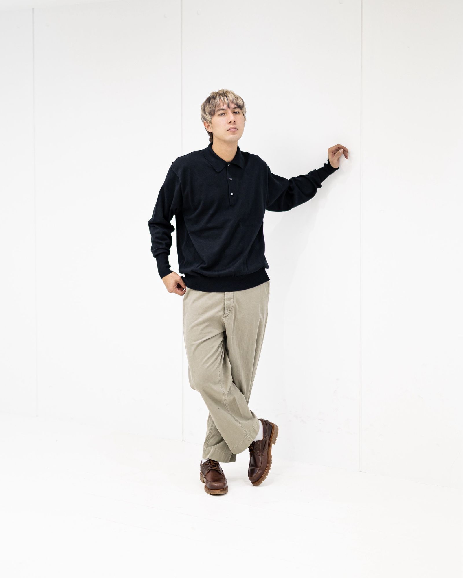 アプレッセ 2026 STYLE1 Cotton Knit L/S Polo Shirts (26SAP-03-03)BLACK☆2月7日(土)発売！