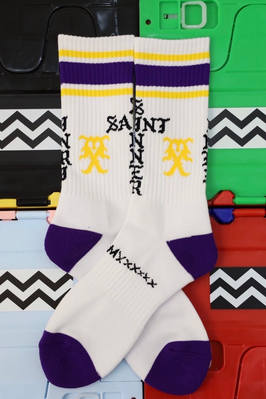 セントマイケル SINNER SOCKS (SM-HR1-0000-110)WHITE/PURPLE★10月11日(土)発売！