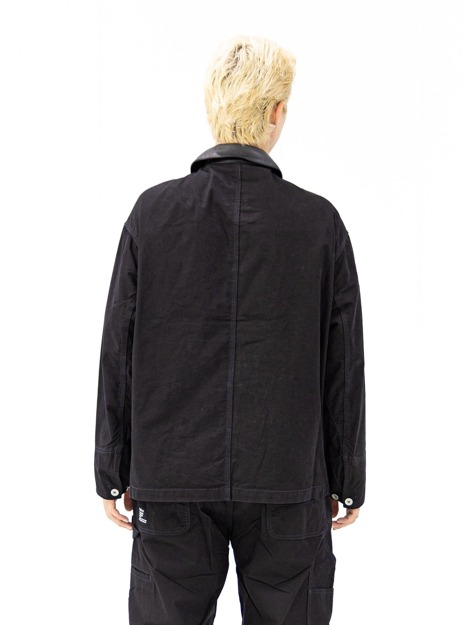 フレッシュサービス COTTON CANVAS LEATHER COLLAR WORK JACKET (BLACK) MARKスタイル