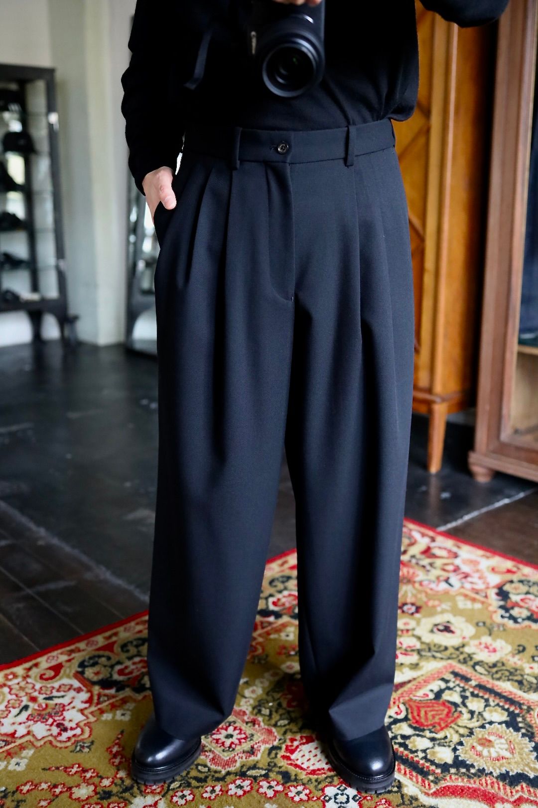 MARKAWARE マーカウェア Organic Wool Survival Cloth® Triple Pleated Wide Trousers(A25C06PT02C)BLACK☆新作発売！