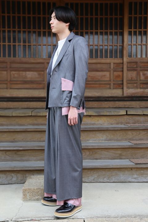 sulvam 2021SS 新作 Cut off short jacket&Bias wide pants style.2020.12.19.